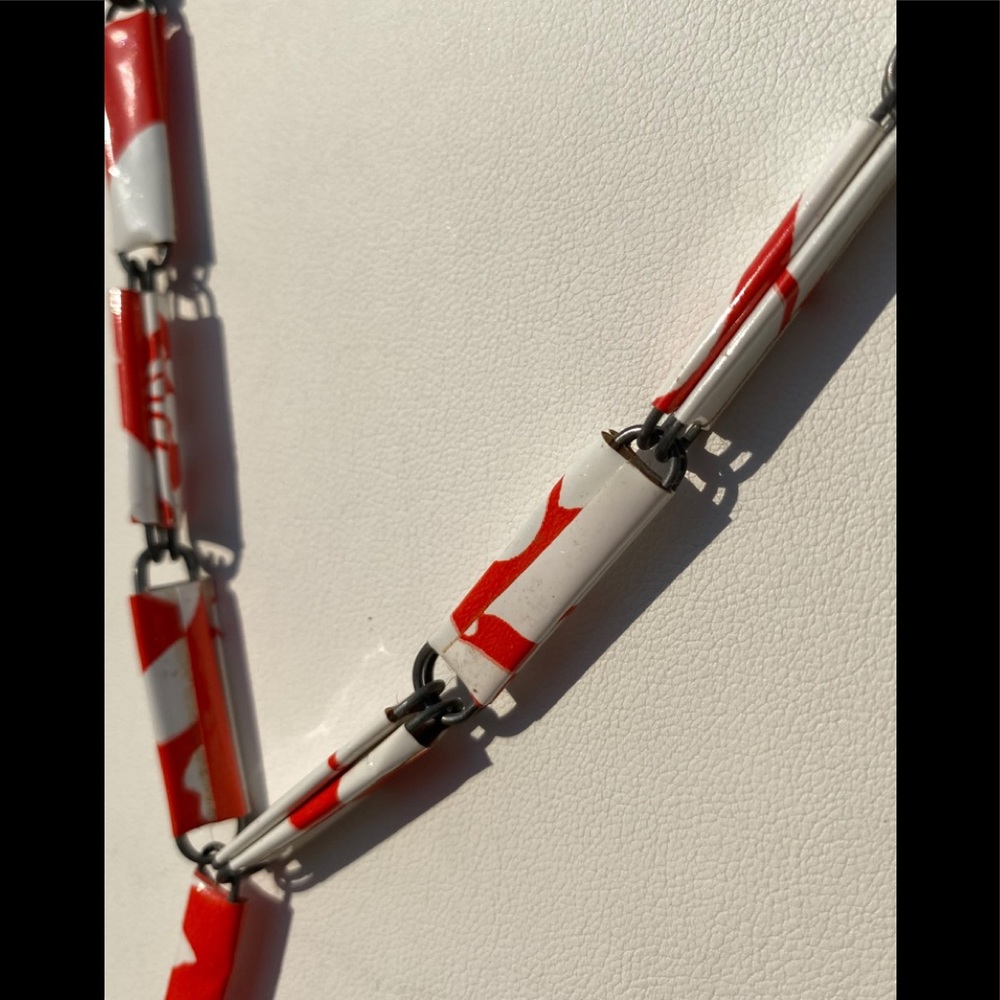 36” Handcrafted Artsy Wrapped Paperclip Necklace Shiny Orange White - Picture 8 of 8
